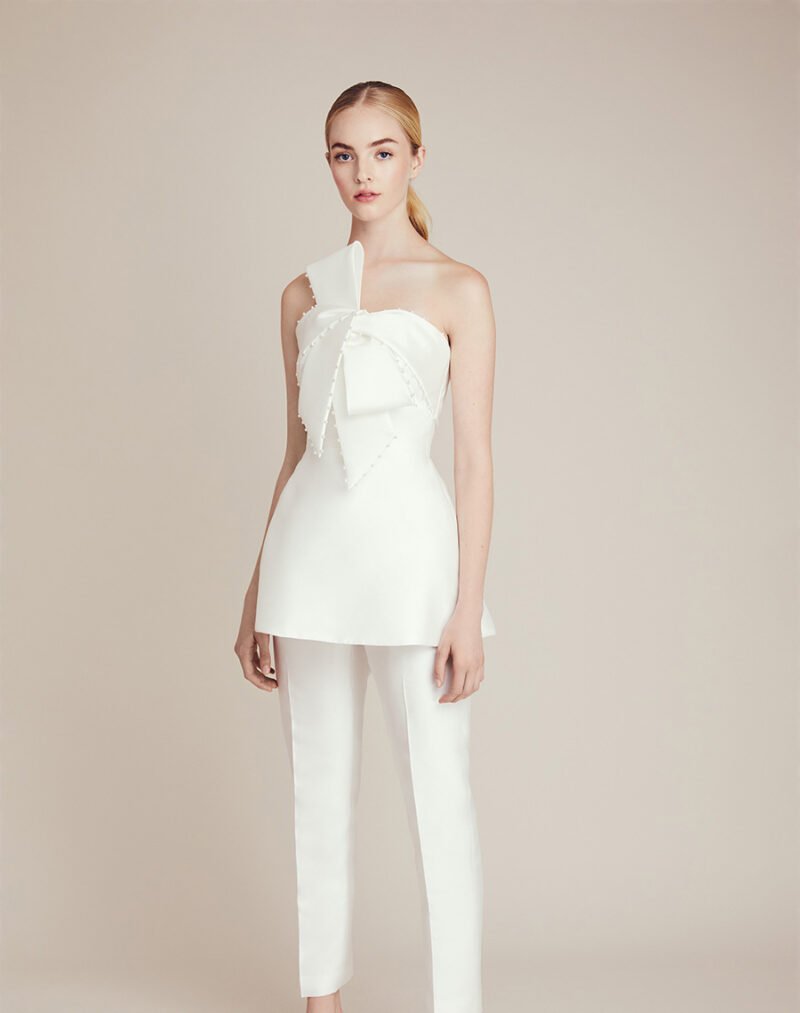 Pearl Trimmed Off-the-Shoulder Wedding Dress