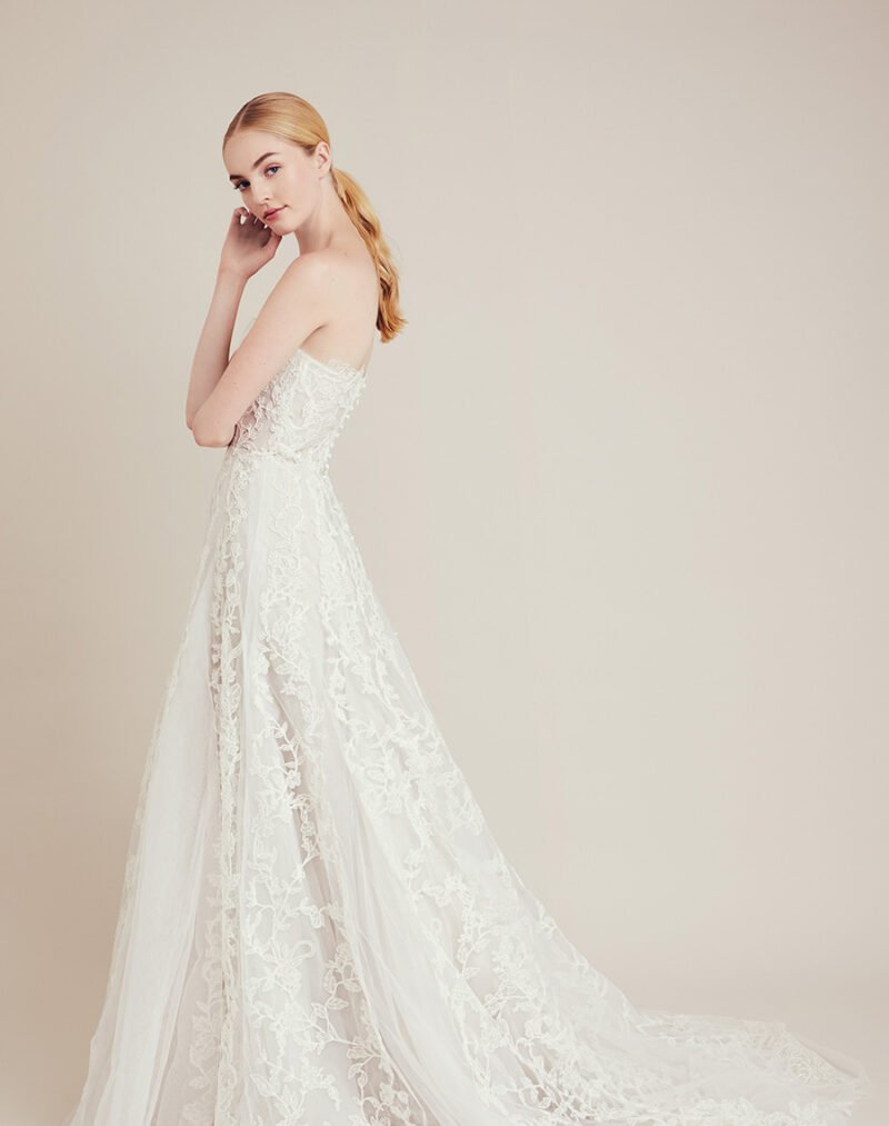 Illusion Sleeve Plunging Ball Gown Wedding Dress - Image 2