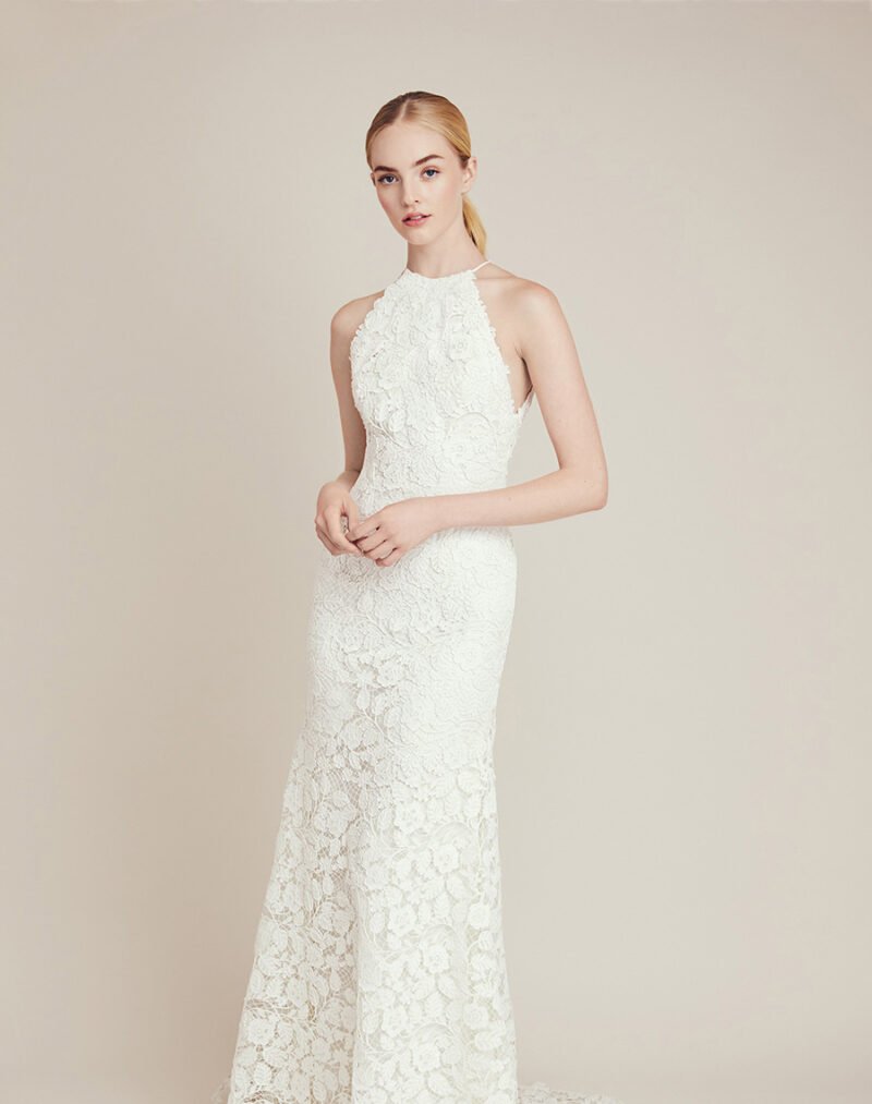 Floral Applique Illusion V-Back Wedding Dress